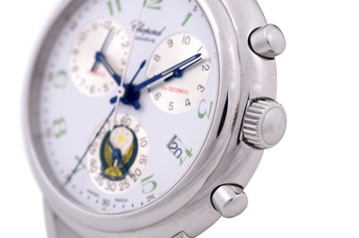 Lot 26 - A RARE MEN'S CHOPARD STAINLESS STEEL QUARTZ CHRONOGRAPH BRACELET WATCH.