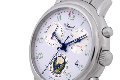 Lot 26 - A RARE MEN'S CHOPARD STAINLESS STEEL QUARTZ CHRONOGRAPH BRACELET WATCH.