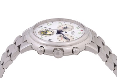 Lot 26 - A RARE MEN'S CHOPARD STAINLESS STEEL QUARTZ CHRONOGRAPH BRACELET WATCH.