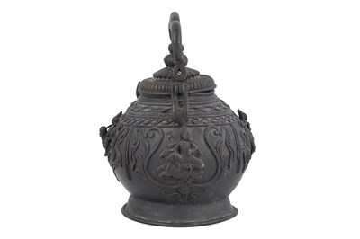 Lot 181 - A HEAVY CAST BRONZE ZOOMORPHIC SHAIVITE CEREMONIAL WATER VESSEL (GOWMUKHI)