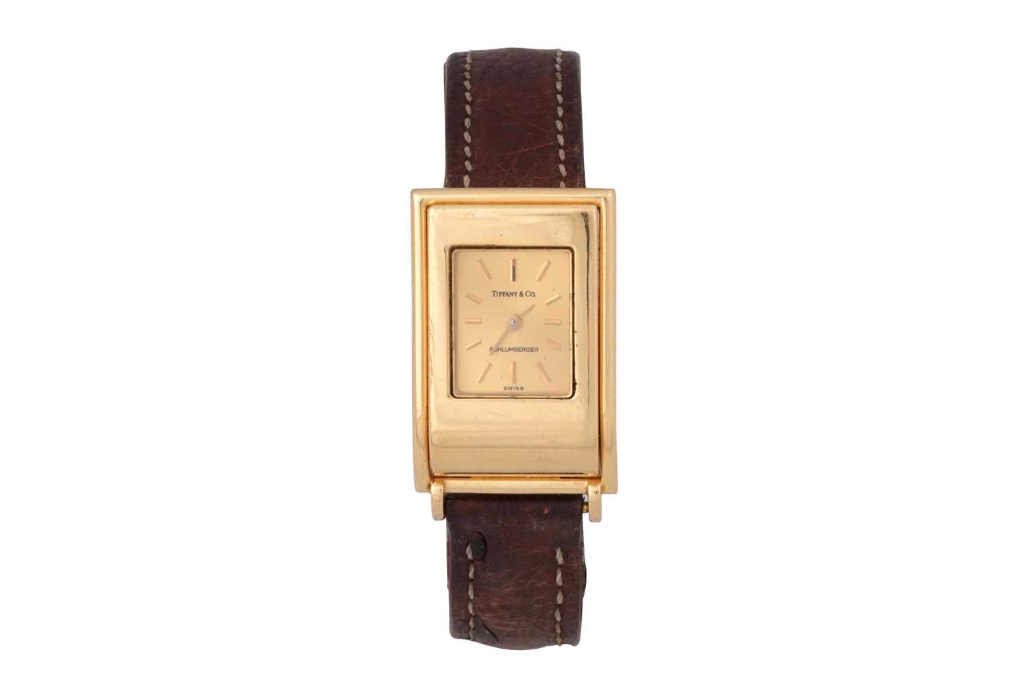 Lot 63 - A LADIES TIFFANY & CO 18K YELLOW GOLD QUARTZ WATCH