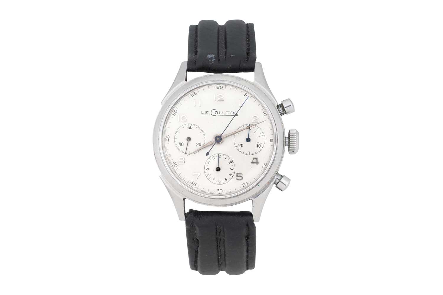 Lot 48 - A MEN'S LE COULTRE STAINLESS STEEL CHRONOGRAPH WRISTWATCH