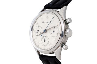 Lot 48 - A MEN'S LE COULTRE STAINLESS STEEL CHRONOGRAPH WRISTWATCH