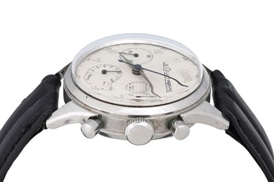 Lot 48 - A MEN'S LE COULTRE STAINLESS STEEL CHRONOGRAPH WRISTWATCH