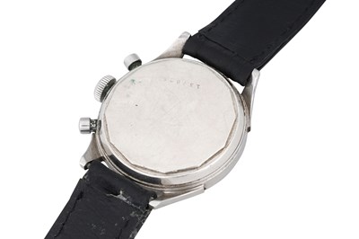 Lot 48 - A MEN'S LE COULTRE STAINLESS STEEL CHRONOGRAPH WRISTWATCH