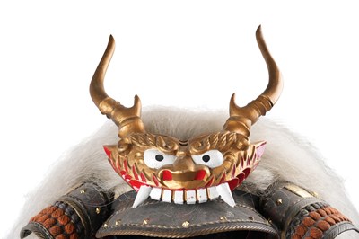 Lot 171 - A JAPANESE TAKEDA CLAN ARMOUR HELMET, KABUTO, FACE MASK, MENPO AND PARTS OF ARMOUR