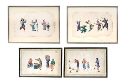 Lot 137 - TWO PAIRS OF CHINESE CANTON SCHOOL RICE PAPER PAINTINGS
