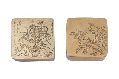 Lot 68 - TWO CHINESE SQUARE BRASS FLINT BOXES AND COVERS