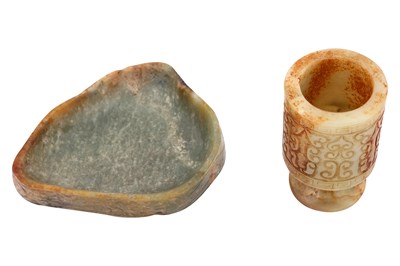 Lot 54 - TWO CHINESE ARCHAISTIC CELADON JADE PIECES