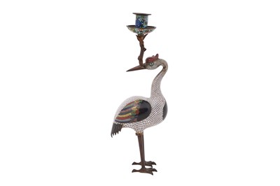 Lot A CHINESE CLOISONNÉ 'CRANE' CANDLE HOLDER