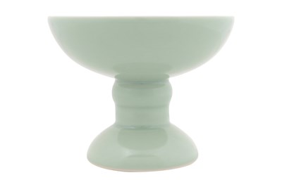 Lot 103 - A CHINESE CELADON-GLAZED STEM BOWL