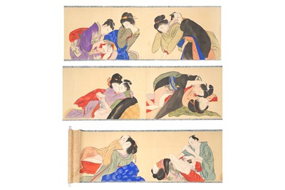 Lot 185 - A JAPANESE SHUNGA HANDSCROLL PAINTING