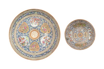 Lot 31 - A CHINESE CANTON FAMILLE ROSE BOWL AND A DISH FOR ZILL AL-SULTAN