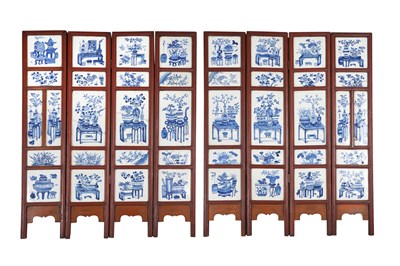 Lot 43 - A CHINESE BLUE AND WHITE EIGHT-FOLD SCREEN