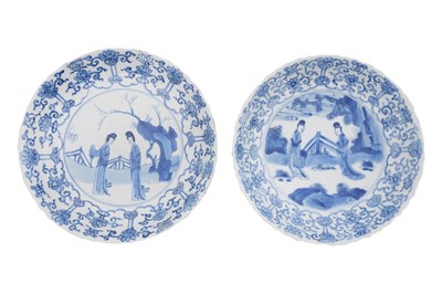 Lot 17 - A NEAR PAIR OF CHINESE BLUE AND WHITE 'LADIES' DISHES