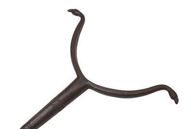 Lot 91 - TWO INDIAN STEEL SUFI CRUTCHES WITH ANIMAL HEADS
