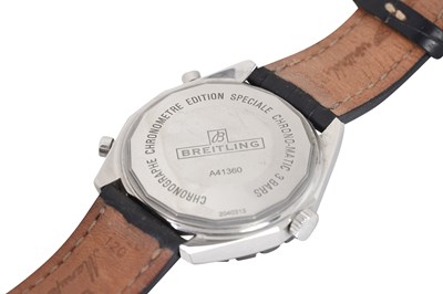 Lot 72 - A MEN'S BREITLING STAINLESS STEEL AUTOMATIC CHRONOGRAPH WRISTWATCH.